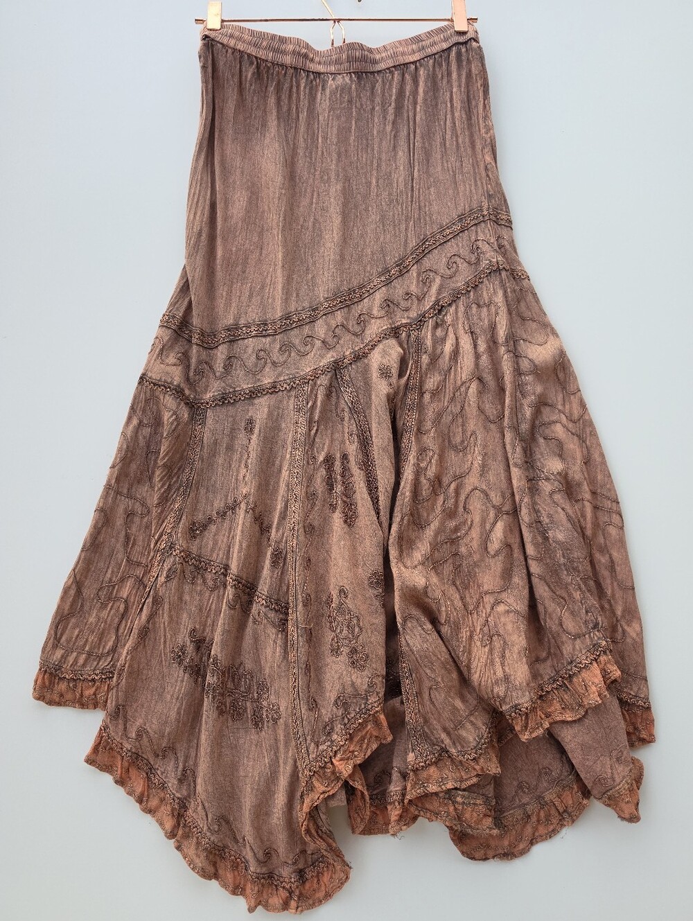 Scully Honey Creek Brown Embroidered Asymmetrical Hem Maxi Skirt - Picture 9 of 10